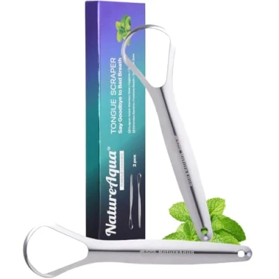 Abbildung von Zungenreiniger Edelstahl (2 Stück), 100% Bestes Antimikrobielles Material Stabilere Griffe, Tounge Scrapper Zungenschaber Gegen Mundgeruch (Single Layer)