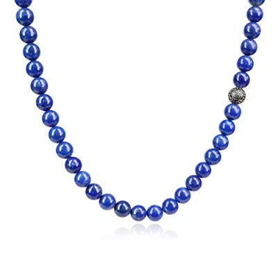 Abbildung von COAI Geschenkideen Herren Halskette aus Lapislazuli Perlenkette Bead Kette mit Chinesischer Langlebigkeit Charm Silber 55cm