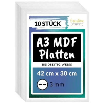 Abbildung von Creative Deco 10 x A3 MDF Platten Beidseitig Weiß 420 300 3 mm Dünne Holz Perfekt für Laser, CNC Router, Modellierung, Laubsäge