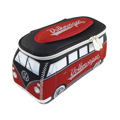 Abbildung von BRISA VW Collection Volkswagen Neopren Universal Schmink Kosmetik Kultur Reise Apotheke Tasche Mäppchen Beutel T1 Bulli Bus (Rot &amp; Schwarz/Klein)