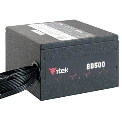 Abbildung von iTek Netzteil für PC BD500 500 Watt, HDB Hydraulic Dynamic Bearing 12mm Aktiver PFC Schutz, DC to Switching Konverter, Effizienz Zertifizierung 80 Plus Bronze