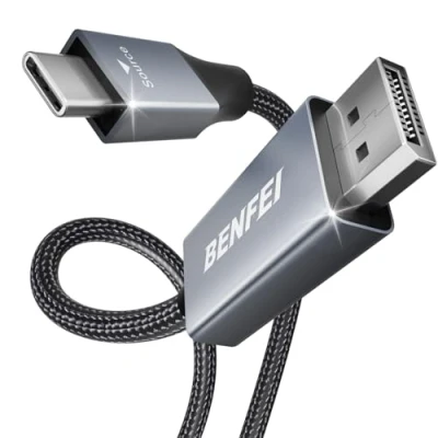 Abbildung von BENFEI USB C auf DisplayPort Kabel 4,5M (4K@144Hz/120Hz/60HZ, 2K@240Hz/144Hz), Typ (Thunderbolt 4/3) zu für iPhone 15 Pro/Max MacBook Pro/Air 2023 iPad Pro iMac S23 XPS 17
