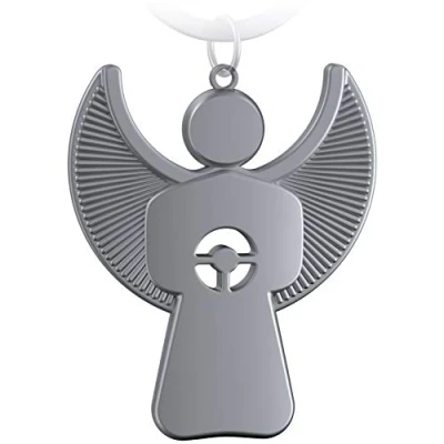 Abbildung von FABACH Schutzengel Schlüsselanhänger Pikto mit Lenkrad Edler Engel Anhänger aus Metall in mattem Silber Geschenk Glücksbringer Auto Führerschein Fahr vorsichtig