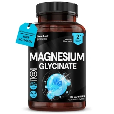 Abbildung von Magnesium Glycinat Hochdosiert und Hochwirksam 1040 Mg 120 Kapseln mit 208 Elementarem pro Portion Reiner Wirkstoff Hergestellt von New Leaf Products