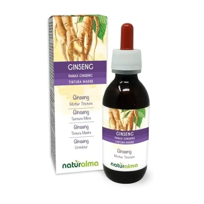 Abbildung von Ginseng (Panax ginseng) Wurzeln Alkoholfreier Urtinktur Naturalma Flüssig Extrakt Tropfen 120 ml Nahrungsergänzungsmittel Veganer