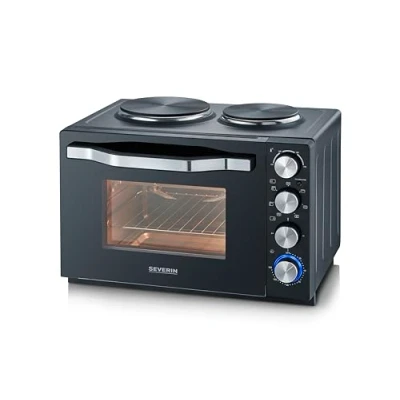 Abbildung von SEVERIN Back und Toastofen mit Kochplatten, Backofen 30 L Garrauminhalt, Minibackofen Kochplatten zum Kochen, Grillen Backen, Gesamtleistung 2500 W, schwarz, TO 2074