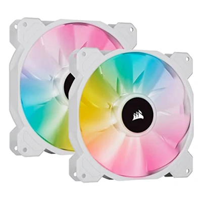 Abbildung von Corsair iCUE SP140 RGB ELITE Performance 140mm PWM Einzellüfter (CORSAIR AirGuide Technologie, acht ansteuerbare LEDs, leise 18 dBA, gesteuert, bis zu 1.200 U/min mit 115,7 m3/h) Weiß