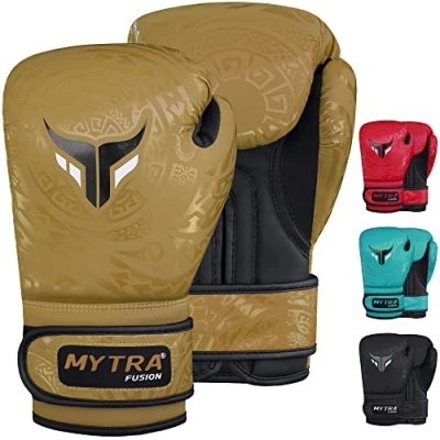 Abbildung von Mytra Fusion Kinder Boxhandschuhe Kickbox Handschuhe für Training, Boxsack, Muay Thai, MMA, Kämpfen Kampfsport und (Gold, 4 oz)