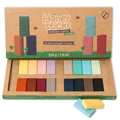Abbildung von Honeysticks Blockkreiden (16er Pack), ungiftige Buntstifte für Kinder, Kleinkinder, aus reinem Bienenwachs und lebensmittelechten Farben, langlebige Jumbo Balstifte zum Zeichnen, Färben