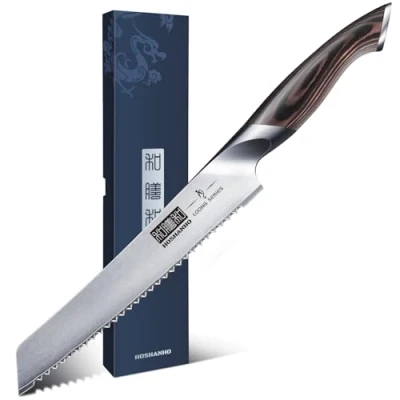 Abbildung von HOSHANHO Brotmesser, 20cm Gestochen Scharf Brotmesser mit Wellenschliff aus Hochgekohltem Edelstahl, Professional Bread Knife für Brot, Bagels, Kuchen