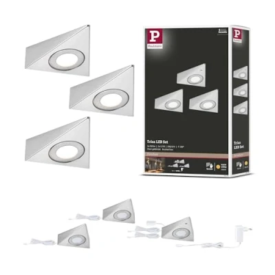 Abbildung von Paulmann 921.25 LED Unterschrankleuchte Trias mit Näherungsensor 3er Set 3x2,7W 135x132mm 3x185lm 230/12V Eisen gebürstet