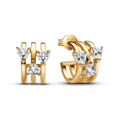 Abbildung von Pandora Timeless Dreifaches Herz Ohrringe aus Sterling Silber mit vergoldeter Metalllegierung und Zirkonia, 263656C01
