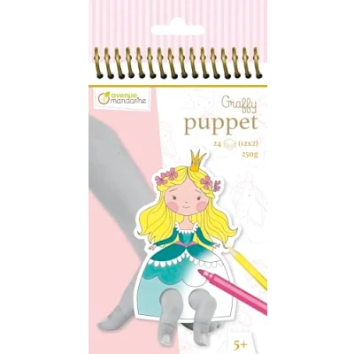 Abbildung von Avenue Mandarine GY008O Malblock Graffy Puppet, 250g Zeichenpapier mit je 12 Motiven x 2, ideal für Kinder ab 5 Jahren, 1 Stück, Prinzen und Prinzessinen, Schwarz / Weiß