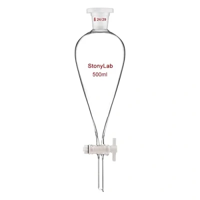 Abbildung von stonylab Scheidetrichter Glas, Borosilikatglas 500 ml Heavy Wall Conical Separatory Funnel Trichter mit Glas Absperrhahn 24/29 Gelenk und PTFE Absperrhahn,