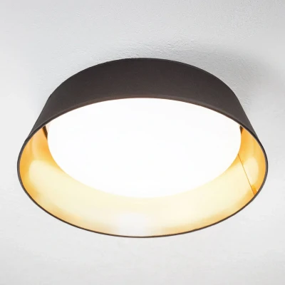Abbildung von TRIO Leuchten LED Deckenleuchte »Ponts«, 1 flammig, Leuchtmittel Board fest integriert, schwarz goldfarbig, Stoffschirm und Acrylschirm, warmweiß 3000 Kelvin