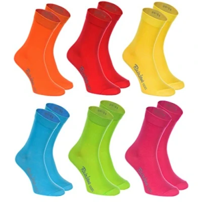 Abbildung von Rainbow Socks Damen Herren Klassische Bunte Baumwolle Socken 6 Paar Orange Rot Gelb Grün Mer Größen 47 50