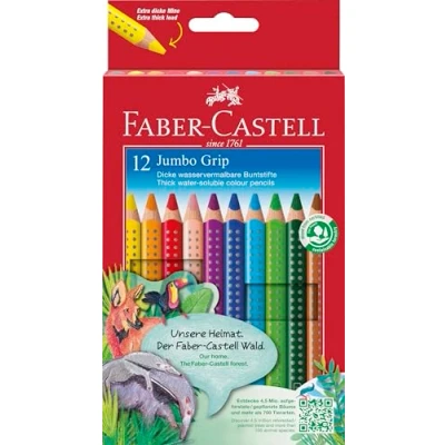 Abbildung von FABER CASTELL 110912 Jumbo Buntstifte Set Grip, 12 teilig, dreikant, bruchsicher, für Kinder und Erwachsene