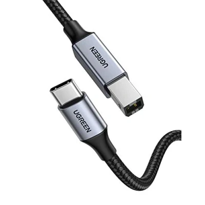 Abbildung von UGREEN USB C Druckerkabel B auf Kabel Scannerkabel mit Nylonkabel und Aluminiumstecker kompatibel iPhone 15 Serie MacBook Matebook Canon Epson Drucker DAC MIDI Tastatur usw (Silber 2m)