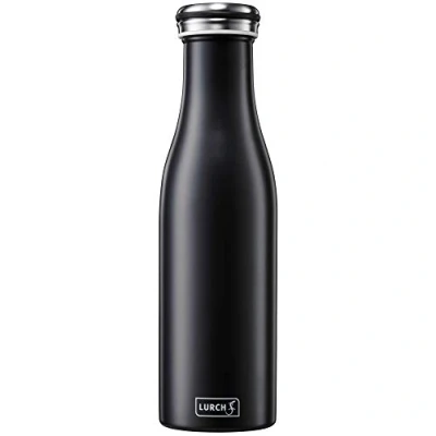 Abbildung von Lurch 240908 Isolierflasche / Thermoflasche für heiße und kalte Getränke aus doppelwandigem Edelstahl 0,5l, Mattschwarz, 7.7 x 26.3 cm