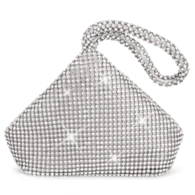 Abbildung von ele ELEOPTION J&amp;G dreieckige Rhinestone Strass Damen Unterarmtasche Abendhandtasche Party Tasche Hochzeit Handtasche (Silber)