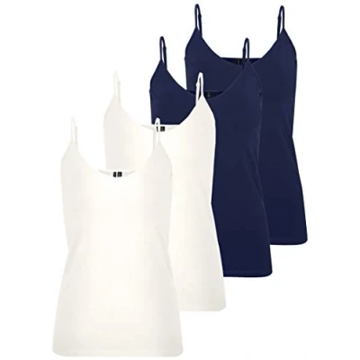 Abbildung von VERO MODA Damen VMMAXI My Soft V Singlet GA 4PACK. Snow White/Snow White &amp; Black. M