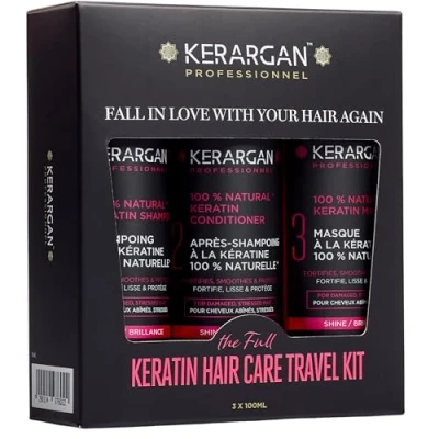 Abbildung von Kerargan Ultra Reparatur Reiseset mit Keratin Shampoo, Spülung &amp; Maske Nährt, Glättet, Stärkt Schützt auch unterwegs Ohne Sulfate, Silikone, GVO 3x100 ml