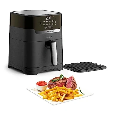 Abbildung von Tefal EY5058 Easy Fry &amp; Grill Heißluftfritteuse 2 in 1 Technologie (Air Fryer und Grill) Digitales Display 4,2 Liter für 6 Portionen 8 Kochprogramme energiesparend ohne Öl Schwarz, XL