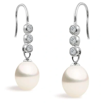 Abbildung von Damen Perlen Ohrringe Süßwasser Zuchtperlen Mit Zirkonia Weiß Tropfenperle 7 8 mm SECRET &amp; YOU Perlenohrringe Sterling Silber 925
