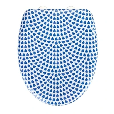 Abbildung von WENKO WC Sitz Sevilla, Premium Duroplast Design Toilettensitz mit Easy Close Absenkautomatik &amp; Fix Clip Hygiene Befestigung aus rostfreiem Edelstahl, antibakteriell kratzfest, 38 x 45 cm, Blau/Weiß