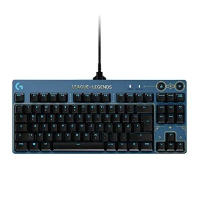 Abbildung von Logitech G PRO Mechanische Gaming Tastatur Portabel und ohne Nummernblock, Abnehmbares USB Kabel, LIGHTSYNC RGB beleuchtete Tasten, Offizielle League of Legends Edition
