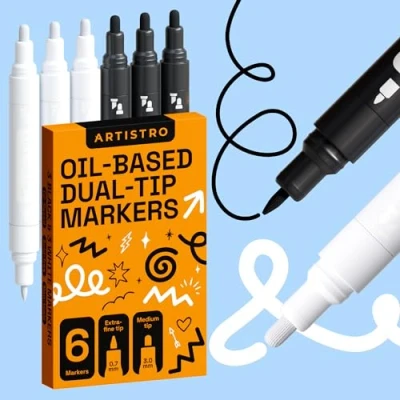 Abbildung von Artistro 3+3 pack oil Dual Tip Paint Pens (EF+MED) white + black