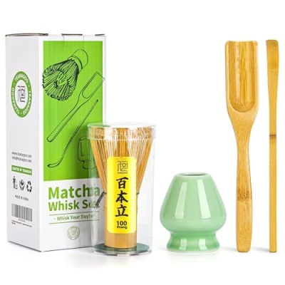 Abbildung von TEANAGOO Japanese Matcha Ceremony Accessory, Schneebesen (Chasen), Bambusschaufel (Chashaku), Teelöffel, Grüner Celadon Schneebesenhalter,TG I1, Das perfekte Set für die Zubereitung einer