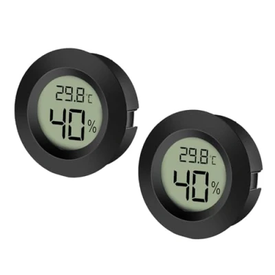 Abbildung von EEEKit 2 Pack LCD Digital Hygrometer Thermometer, Innen Außenfeuchtemessgerät Temperaturmesser für Gewächshaus Keller, Schwarz Rund