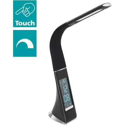 Abbildung von EGLO LED Tischlampe Cognoli, Tischleuchte mit Touch, neutralweiß, dimmbar, Info Display, Wecker, Schreibtischlampe aus Kunststoff, Bürolampe in Schwarz