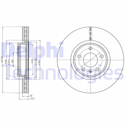 Abbildung von DELPHI BG4346C Bremsscheibe 320 30 5 Belüftet beschichtet hochgekohlt ohne Radlager, ABS Sensorring AUDI: A6 C7 Avant, A4 B8 Q5