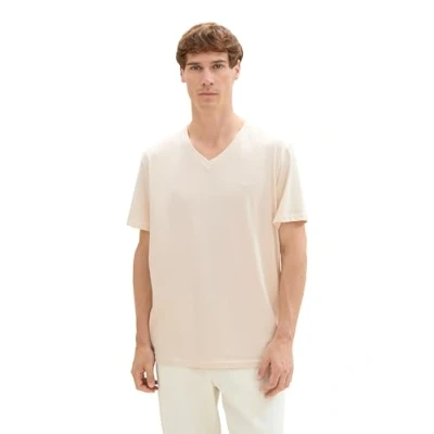 Abbildung von TOM TAILOR Herren Basic T Shirt mit V Ausschnitt,27469 smooth light Sand, M