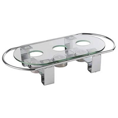 Abbildung von APS 35065 Speisenwärmer, Tellerwärmer, 3 flammig, Gestell aus Metall, Glasplatte, 34 x 18 6 cm
