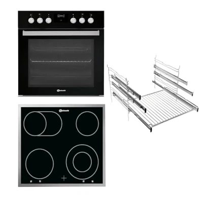 Abbildung von Bauknecht HEKO 600 Pyro Black Herd Kochfeld Kombination/Einbau mit Display und Pyrolyse (65 l)/ Glaskeramik 4 Kochzonen, davon 1 Bräter ZweikreisKochzone, DUO ZweikreisKochzone