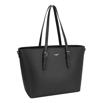 Abbildung von David Jones Damen Große Shopper Tote Schultertasche Arbeit Handtasche PU Leder Henkeltasche Frau Aktentasche Arbeitstasche A4 Laptop Büro Schule Tasche Shopping Bag Studenten Schwarz