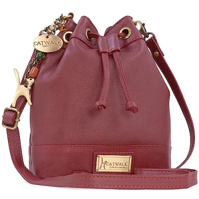 Abbildung von Catwalk Collection Handbags Damen Leder Umhängetasche Mittelgroß Beuteltasche/Handtasche Verstellbarer Schultergurt ROCHELLE Rot