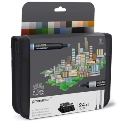 Abbildung von Winsor &amp; Newton 0290163​ ProMarker, Professioneller Layoutmarker 2 Spitzen, fein und breit für Zeichnungen, Design Layouts Architektur Set 25 Stifte