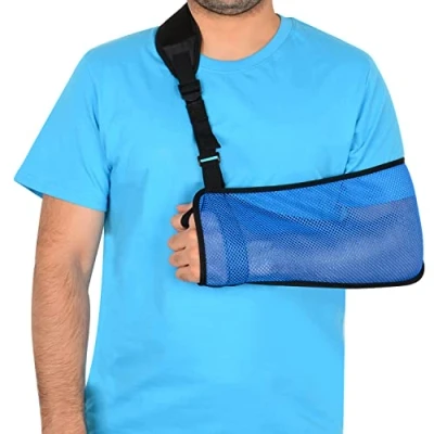 Abbildung von supregear Gittergewebe Armschlinge, Leicht Verstellbare Halsstützkragen Wegfahrsperre Einfache Armschlaufe Atmungsaktive Medizinische Schulterstütze für Verletzten Arm Ellbogen Handgelenk Hand (Blau)
