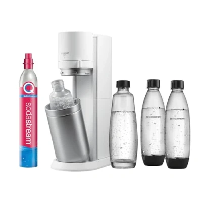 Abbildung von SodaStream Wassersprudler Duo mit CO2 Zylinder, 2X Glasflasche und 1L spülmaschinenfeste Kunststoff Flasche, Weiß, Höhe: 44 cm
