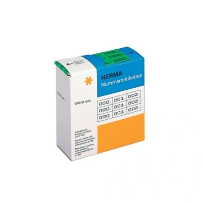 Abbildung von HERMA 4805 Nummernetiketten Zahlen 0 999, dreifach, 3000 Stück, 22 x 10 mm, selbstklebend, matt, 3fach fortlaufende Papier Zahlenetiketten Anlagenummern in Spenderbox, grün