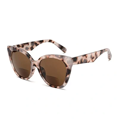 Abbildung von JM Classic Bifokal Lesebrillen Übergroße Cateye Stilvolle Sonnenbrillenleser für Damen Braun +1.5