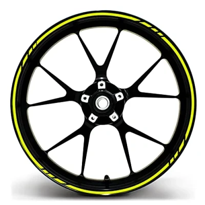 Abbildung von Felgenrandaufkleber GP Design 16 Teilig Komplett Set Finest Folia passend für 17 Zoll &amp; 16&quot; 18&quot; 19&quot; Felgen Motorrad Auto Fahrrad MR001 (Neon Gelb)