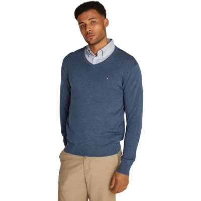 Abbildung von Tommy Hilfiger Essential V NECK Strickpullover, Herren, Größe: XXL, Aegean sea heather