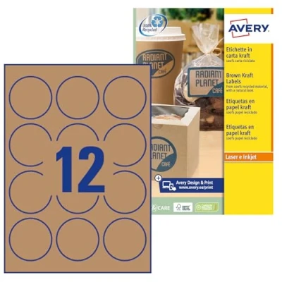 Abbildung von Avery L7106 20 Runde Etiketten Papier Durchmesser 60 mm 240 Stück naturbraun
