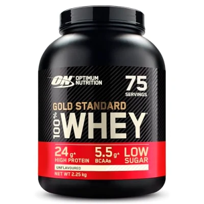 Abbildung von Optimum Nutrition Gold Standard 100% Molkenproteinpulver für Muskelaufbau und regeneration mit natürlich vorkommendem Glutamin BCAA Aminosäuren, Unflavoured, 75 Portionen, 2,25 kg