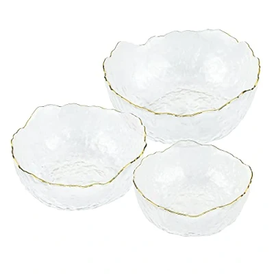 Abbildung von Navaris Glasschüssel Set mit goldenem Rand 3 Größen Glas Servierschüssel für Salat Dessert Obst Snacks Salatschüssel Glasschale rund